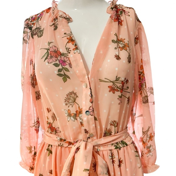Kate lily Floral Peach Chiffon Dress Sz 6 - Picture 3 of 6
